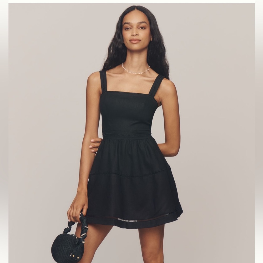 Reformation Everett Square-Neck Linen Mini Dress